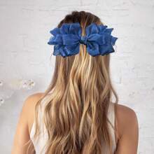 1pc Fashionable & Elegant Mesh Solid Pink Feather Bow Hair Clip, Suitable For Party, Dress, Gathering, Travel And Gift Valentine's Day, School Stuff, College, Pink Hair Clips, Bows, Cute, Hair Accessories, Head Accessories, Valentines Accessories, Hair Accessories For Women - Pink - View 10