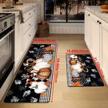 1 szt. Dywan kuchenny z nadrukiem dyni, dywan w kratkę z dynią na Święto Dziękczynienia i liściem klonu, odpowiedni do kuchni, salonu, przedpokoju, zmywalny, prezent świąteczny na jesień dla przyjaciół i rodziny - Wielokolorowe - Zobacz 3