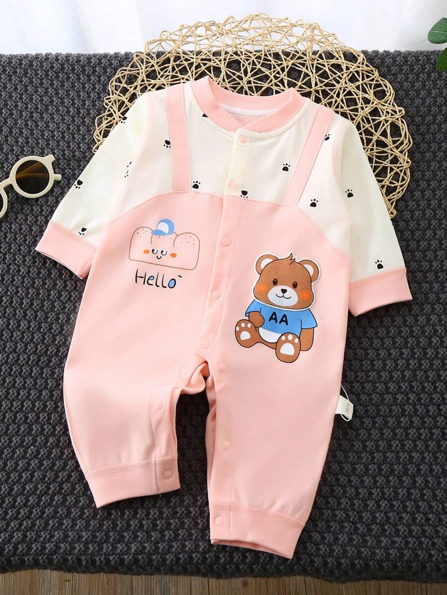 Pagliaccetto carino a fantasia cartoni animati per neonato bambina, per primavera e autunno - Rosa - Visualizzare 1