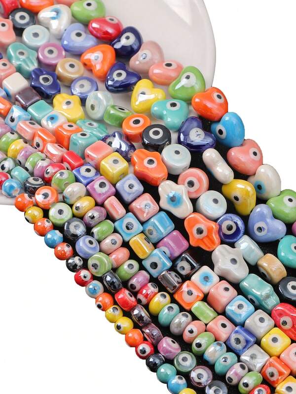 10 szt. Żywe, wielokolorowe ceramiczne koraliki dystansowe z wzorem diabelskiego oka - idealne do samodzielnego tworzenia biżuterii, rękodzieła i akcesoriów - idealne do tworzenia unikalnych bransoletek, naszyjników i nie tylko
