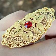 1 pieza Anillo de cobre chapado en oro de 24 quilates, accesorio diario de estilo de Dubai para mujeres