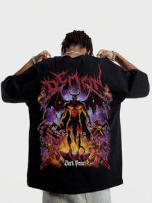 Shwiy 街头服饰卡通人物字母印花圆领短袖休闲T恤，万圣节 - 黑色 - 查看 6