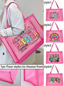 Bolsa de playa de malla con estampado arcoíris, bolsa de playa con letra Maestra, bolsa de playa plegable con cremallera, impermeable y a prueba de arena, bolso de playa de malla con decoración de letra para mujer, adecuado para almacenamiento y compras de vacaciones en la playa para adolescentes y universitarias, gran capacidad, gran regalo para familia, amigos, estudiantes, vuelta al cole, regalos para maestros, mejor regalo para el Día del Maestro - Rosa - Ver 2