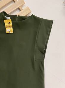Women's Set: Solid Color Sleeveless Round Neck Top For Summer And Pantaloon Pants With Belt And Bag - 軍綠色 - 查看 5