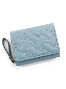 Billetera plegable para mujer, cartera corta de moda con bordado en forma de corazón, monedero portátil para trabajadores de cuello blanco, femenina, ideal para universidad, trabajo, negocios, viajes, oficina, aniversario, pareja, cumpleaños, San Valentín, regalo para maestros, monedero con diseño de corazón - Azul - Ver 3