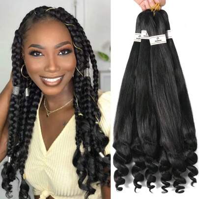 12/22 Inch 3packs Braiding Hair Pre Stretched French Curly Braiding Hair Crochet Braids Easy Braiding Crochet Hair Hot Water Setting Professional Soft Yaki Straight Hair For Braiding For Halloween