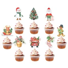 12 件圣诞主题蛋糕装饰、复古雪人烘焙蛋糕装饰、派对装饰品和小国旗装饰圣诞装饰品圣诞装饰圣诞礼物圣诞派对用品 - 風格1 - 查看 4