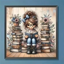 5D Creative Reading Girl Pattern Frameless Artificial Diamond Art Painting Set, 30X30cm/12X12in, Full Artificial Diamond DIY Mosaic Art Craft, Home Decor, Relaxation Gifts For Adults And Beginners