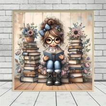 5D Creative Reading Girl Pattern Frameless Artificial Diamond Art Painting Set, 30X30cm/12X12in, Full Artificial Diamond DIY Mosaic Art Craft, Home Decor, Relaxation Gifts For Adults And Beginners