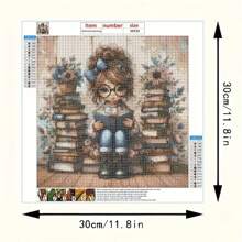 5D Creative Reading Girl Pattern Frameless Artificial Diamond Art Painting Set, 30X30cm/12X12in, Full Artificial Diamond DIY Mosaic Art Craft, Home Decor, Relaxation Gifts For Adults And Beginners