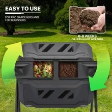 MoNiBloom 43 Gallon Compost Tumbler, Outdoor Large Dual Chamber Tumbling Compost Bin All-Season Fast Working Tumbling Composter, High Volume Composter With 2 Sliding Doors - Black - View 6