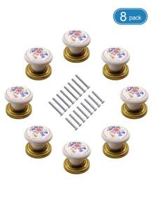 Weiße keramische Schranktürknauf mit Lotusblumen Muster, vintage Schubladen Griffe mit Schrauben, passend für Möbel mit 128mm & 160mm Lochabstand - Blumengriff aus weißer Keramik - Übersicht 23