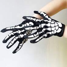 Halloween Skeleton Long Gloves, Horror Performance Bar Party Costume Prop Bone Gloves