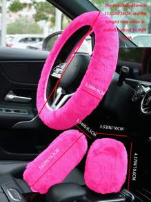 一套汽车方向盘套、换挡杆套和手刹套，冬季保暖绒面材质，弹性贴合，通用型汽车内饰配件