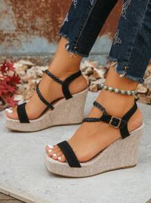 Women's Platform Wedge Sandals,Thick Bottom Heels,Slimming - Black - View 2