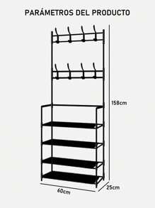 1 Piece Stainless Steel Shoe Rack, Shoe Rack With Coat Rack, Coat Rack, Storage Cabinet, Storage Shelf For Hallway, Bedroom, Bathroom, Office, Shoe Rack - Black - View 6