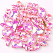 50 piezas/paquete, caramelos de gelatina de colores AB en formas mixtas, piedras de cristal coser a mano con base de metal dorado plano con agujeros, material de costura brillante con piedras preciosas para accesorios DIY, se pueden usar para decorar ropa, vestidos, bolsos, zapatos, broches, aretes, manualidades