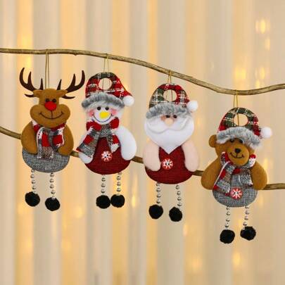 4pcs Santa Claus + Snowman + Reindeer + Bear Christmas Decorations, Fabric Hanging Ornaments For Christmas Tree