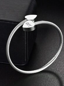 1pc New Stainless Steel Wire Double Heart Bracelet Personalized DIY Letter Name Opening Adjustable Bracelet, Double Heart Can Be Customized, Electroplated 18k Gold Stainless Steel, Gifted With High-End Boutique Gift Box, For Friends, Relatives, Family, Couples, Holiday Gifts
