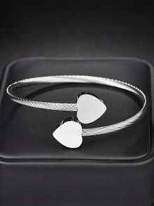 1pc New Stainless Steel Wire Double Heart Bracelet Personalized DIY Letter Name Opening Adjustable Bracelet, Double Heart Can Be Customized, Electroplated 18k Gold Stainless Steel, Gifted With High-End Boutique Gift Box, For Friends, Relatives, Family, Couples, Holiday Gifts