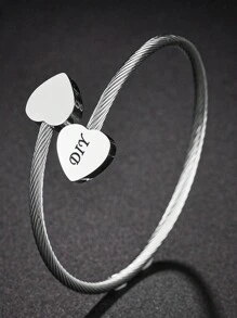 1pc New Stainless Steel Wire Double Heart Bracelet Personalized DIY Letter Name Opening Adjustable Bracelet, Double Heart Can Be Customized, Electroplated 18k Gold Stainless Steel, Gifted With High-End Boutique Gift Box, For Friends, Relatives, Family, Couples, Holiday Gifts