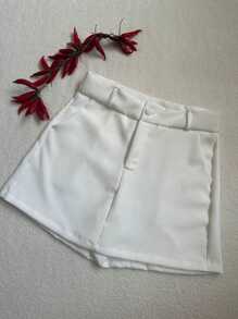 Shorts E Saias Curtas Da Moda Feminina Com Bolsos E Zíperes 388#-1 - Bege - Visão 1