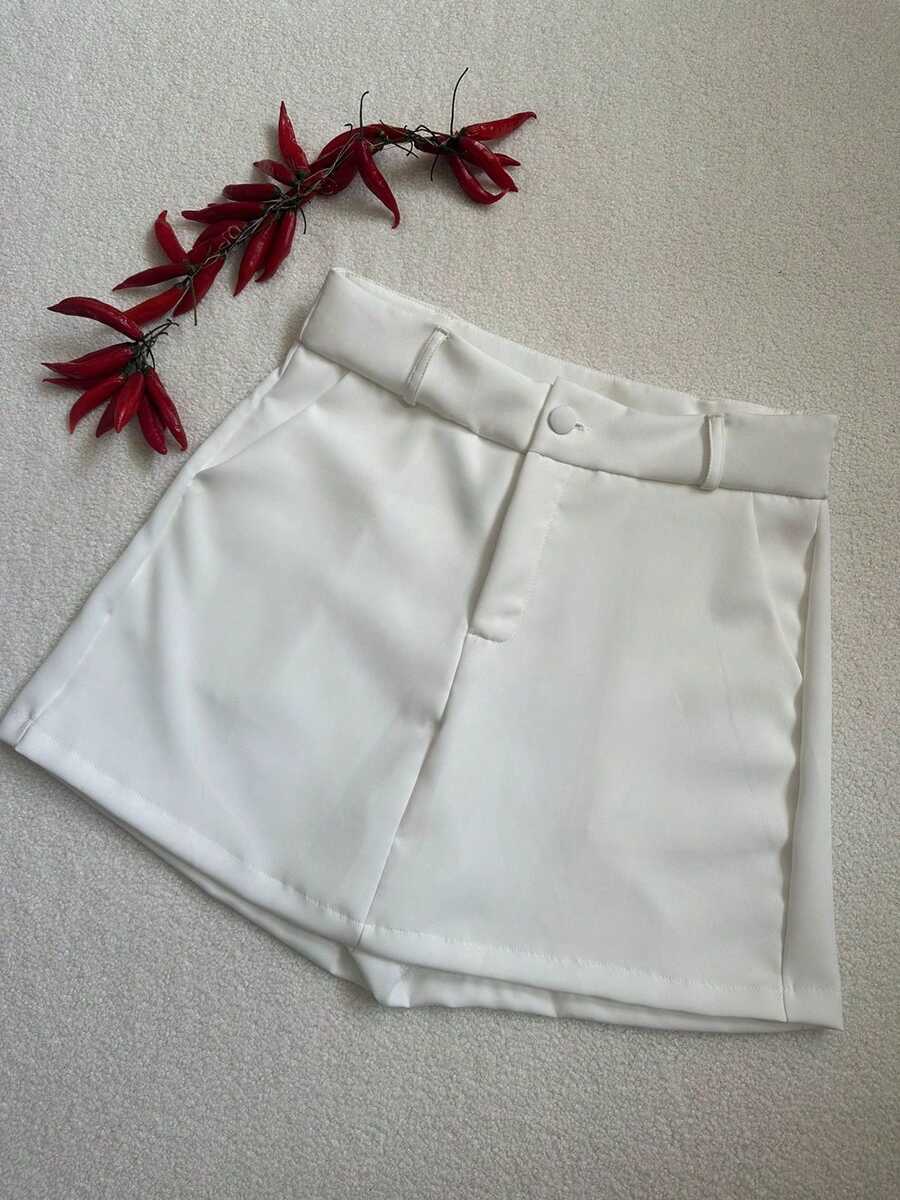 Shorts E Saias Curtas Da Moda Feminina Com Bolsos E Zíperes 388#-1 - Bege - Visão 1