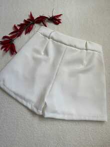 Shorts E Saias Curtas Da Moda Feminina Com Bolsos E Zíperes 388#-1 - Bege - Visão 5