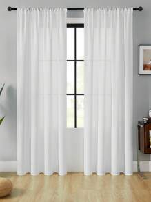 1pc Elegant Semi-Sheer Solid Color Curtain, Made Of Linen Texture, Rod Pocket Design, Suitable For Living Room, Bedroom, Office Home Decor - White - View 10