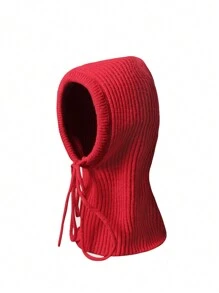 1pc Women's New Solid Color Balaclava Hat Scarf Neck Warmer All-In-One Knitted Beanie Cap, Autumn/Winter Christmas