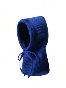 1pc Women's New Solid Color Balaclava Hat Scarf Neck Warmer All-In-One Knitted Beanie Cap, Autumn/Winter Christmas