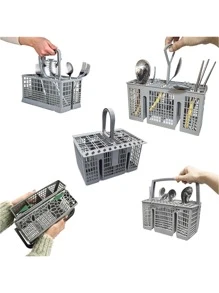 1 Cutlery Basket, Multiple Sizes Of Universal Dishwasher Silverware Replacement Basket, 2-In-1 Utensil, Cutlery Storage Rack, Compatible With Various Models And Sizes Of Dishwashers Such As Bosch, Kitchenaid, Frigidaire, GE - Grey - View 1