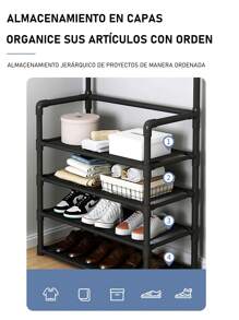 1 Piece Stainless Steel Shoe Rack, Shoe Rack With Coat Rack, Coat Rack, Storage Cabinet, Storage Shelf For Hallway, Bedroom, Bathroom, Office, Shoe Rack - Black - View 8