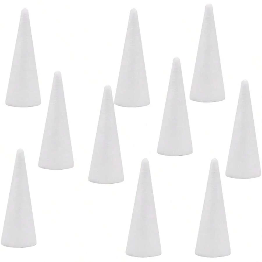 10pcs 19.5cm/6.78in White Polystyrene Cones, Foam Craft Molds For DIY Models, Tree, Flower Decor Best Gifts - White - View 1