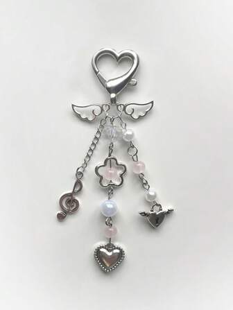 1 szt. ręcznie robione metalowe anielskie skrzydła i frędzle w kolorze różowym, breloczki do kluczy z perłami syntetycznymi, pary na Walentynki, walentynkowe akcesoria samochodowe, zawieszka do torby, plecak do szkoły, urocze pomysły na prezenty świąteczne w stylu gotyckim z 2000 roku