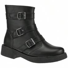AC. ANA CRISTINA FOOTWEAR Bota Coturno Feminino Cano Curto c/ Ziper e Fivelas