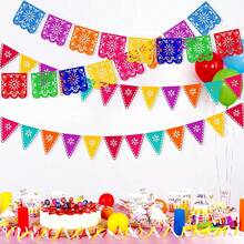 1pc Seven Color Hollow Flag Banner, Family Party Hanging, Ceiling Window Decoration Pull Flag, Pinata Theme Rave Party Pull Flower - Multicolor - View 11