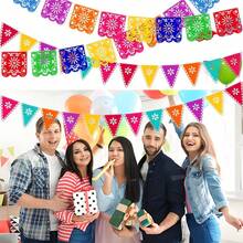 1pc Seven Color Hollow Flag Banner, Family Party Hanging, Ceiling Window Decoration Pull Flag, Pinata Theme Rave Party Pull Flower - Multicolor - View 3