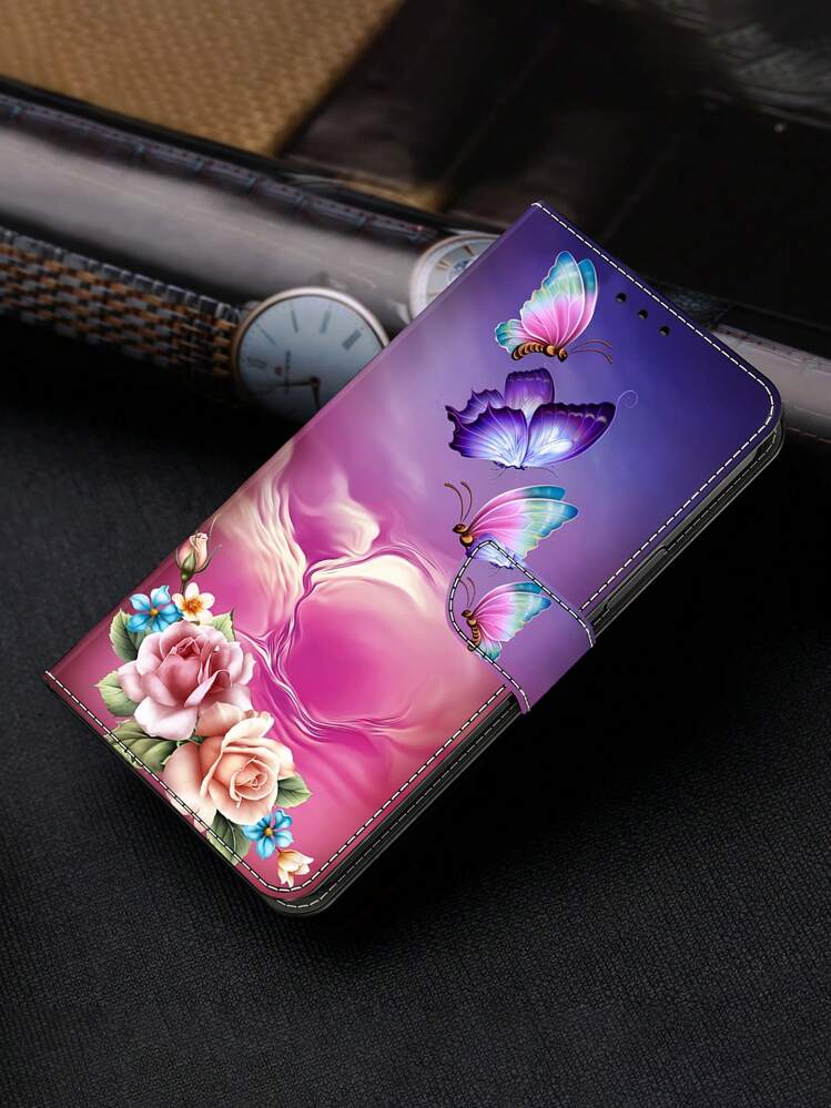 GLANDOTU Butterfly Pattern Leather Flower Butterfly PU Leather Shockproof Mobile Phone Protective Case With Card Holder And Magnetic Snap Design Suitable For Various Mobile Phone Brands And Models Waterproof Anti-Fall Scratch Resistant Full Cover,International Version, Not The Domestic Version Spring - Multicolor - View 5
