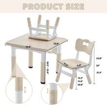 Kids Table And 2 Chairs Set, Height-Adjustable Toddler Table And Chair Set With Graffiti Desktop, 23.6''L X 23.6''W Children Activity Table For Daycare, Classroom, Home - Màu be - Xem 2