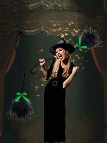 1 Piece Halloween Witch Broom, Ribbon Free Assembly Wicked Witch Broom For Cosplay Party, Witch Costume Decoration, Ghost Witch Broom With Ghost Voice Halloween Animation Decoration Detachable Witch Broom Halloween Broom Props - Multicolor - View 7