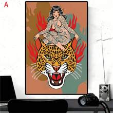 1 件，安静的野生魔鬼多彩野蛮纹身墙艺术帆布画家居装饰海报和印刷品客厅墙壁画，无框架，海报，贴纸，墙壁艺术，春季装饰物品让您的家焕然一新，拉玛装饰贴纸 - 彩色 - 查看 28