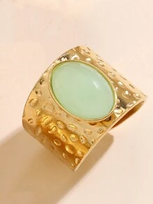 1 件不锈钢时尚复古风格女士彩色宝石开口戒指，3 件混合款式，颜色随机，适合女性日常佩戴或送礼 - 金黃色 - 查看 13