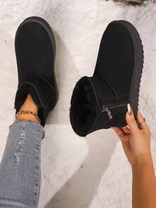 Women's Winter Warm Boots, Warm Fur Lining, Waterproof, Anti-Slip, Zipper Closure - Black - View 4