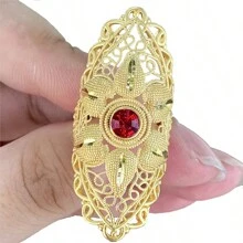 1 pieza Anillo de cobre chapado en oro de 24 quilates, accesorio diario de estilo de Dubai para mujeres