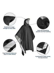 1 pièce Poncho imperméable multifonctionnel portable 3-en-1 avec matériau en polyester enduit d'argent, coupe-vent, imperméable, anti-poussière, couleur unie, pour la randonnée, le camping, la pêche, unisexe, taille libre, équipement de camping