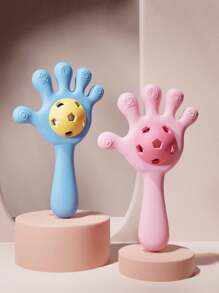 1pc Silicone Hand Shake Bell Toy For Baby Teething And Soothing