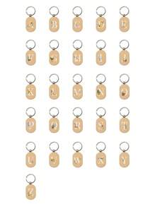 1 件雏菊字母 A-Z 图案木质钥匙扣、首字母木质吊坠、可雕刻的创意小礼物、包包吊坠、木质标签、钥匙扣、戒指、雕刻空白木板、DIY 配件 - 杏色 - 查看 2