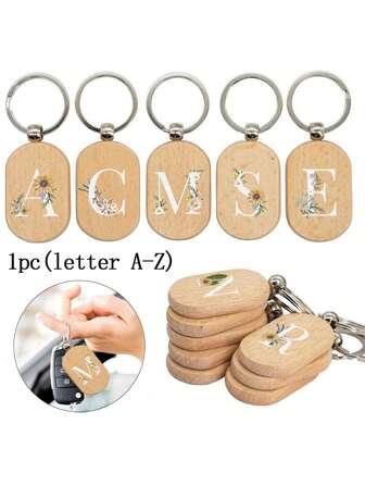 1 szt. drewnianego breloka z wzorem litery A-Z Daisy, pierwsza litera, drewniany wisiorek, kreatywny mały prezent, który można wyrzeźbić, wisiorek do torby, drewniana etykieta, brelok, pierścień, rzeźbiona pusta drewniana deska, akcesoria DIY