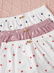 3pcs/Set Women's Solid Color Heart Print Ruffle Trim Breathable Sleepwear Set - Multicolor - View 4